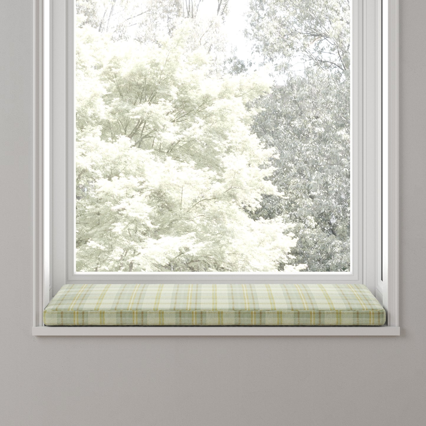 Custom Bench Cushion in Summer Plaid - Stone