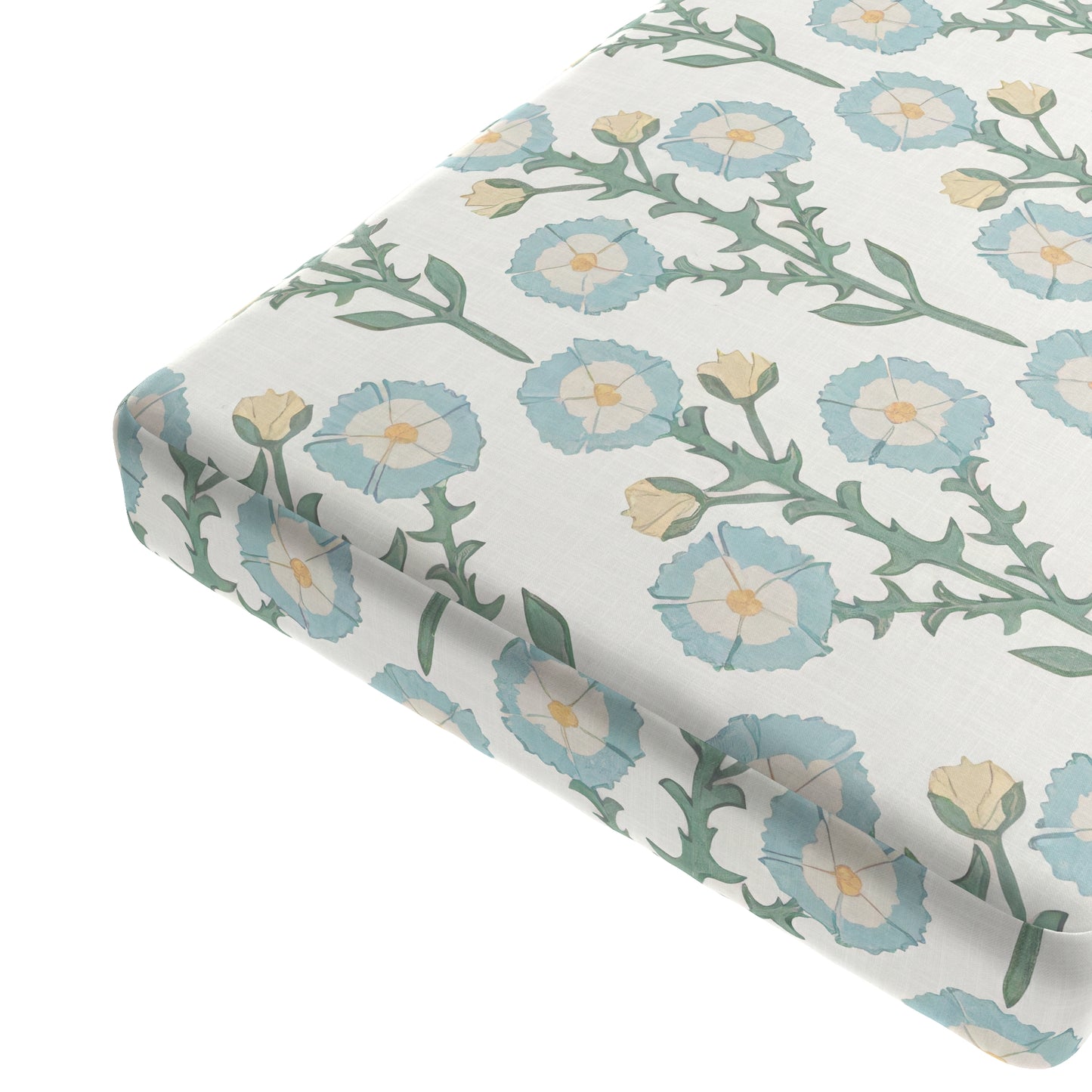 Custom Bench Cushion in Cottage Flowers - Cool Blue