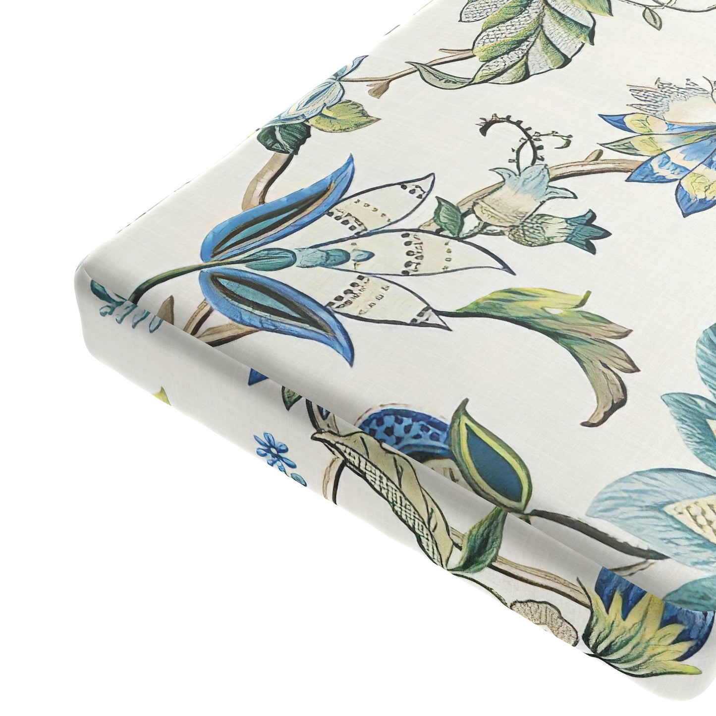 Custom Bench Cushion in Fleur de Leaf - True Blue