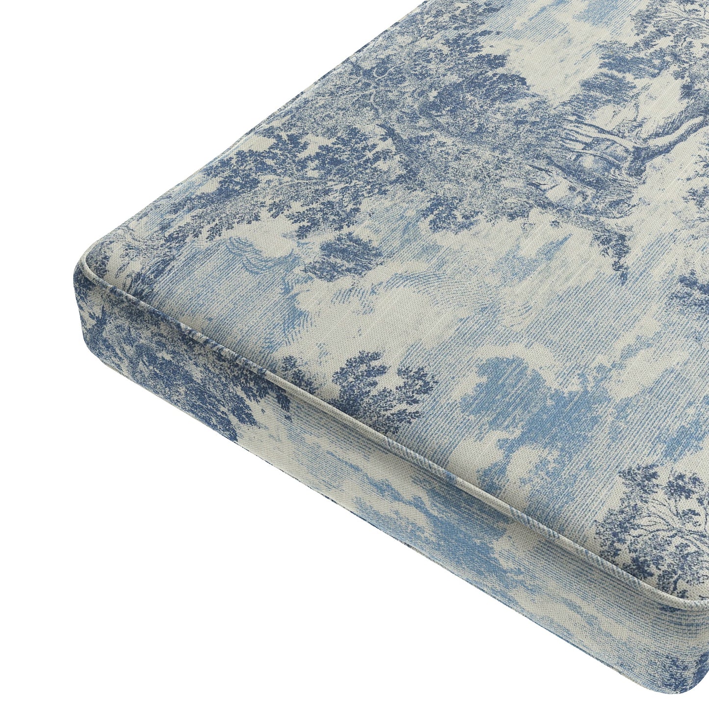Custom Bench Cushion in Country Toile - Sapphire