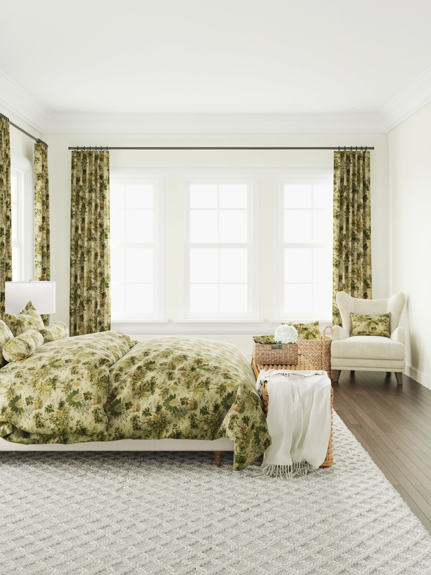 Pinch Pleat Cafe Curtains in Tropical Toile - Moonstone