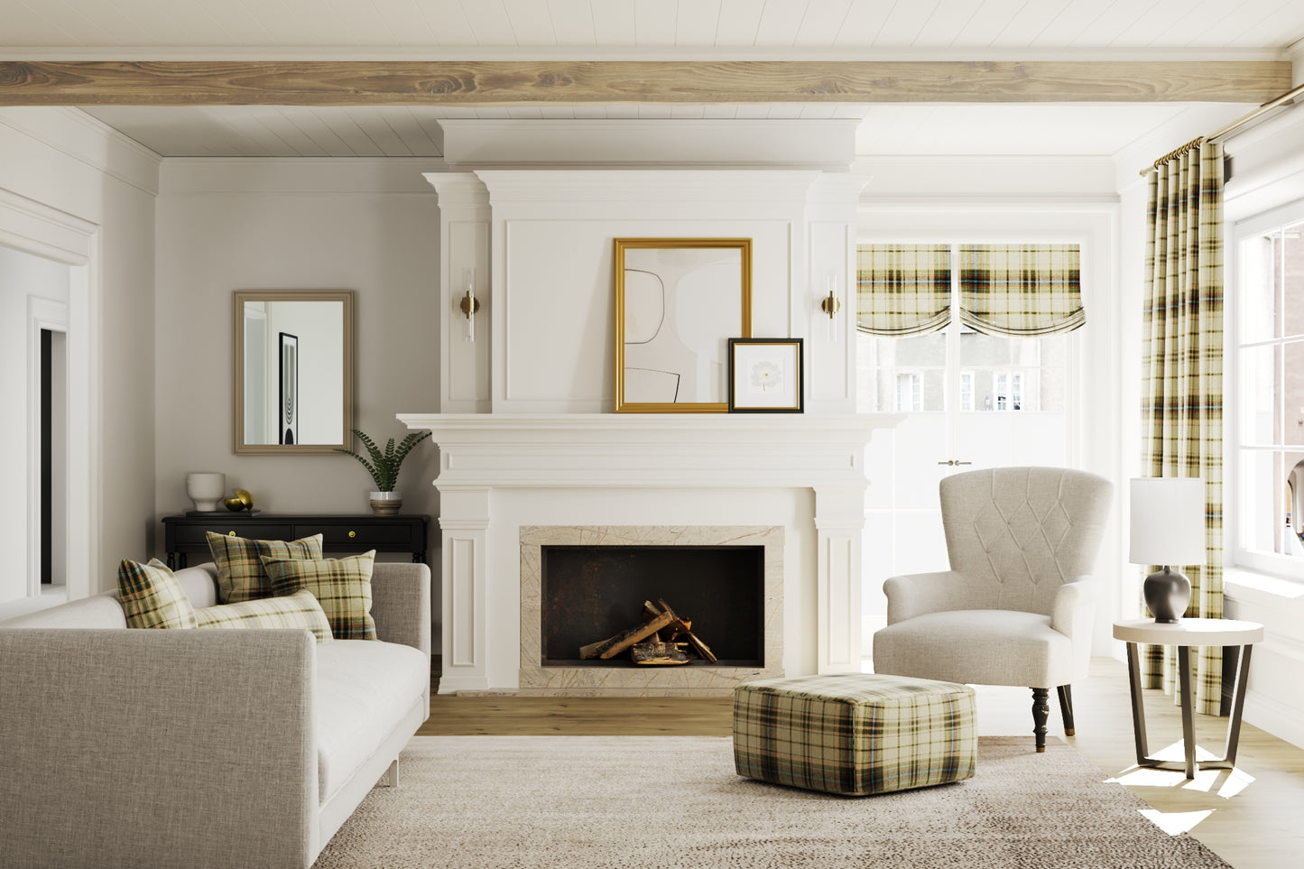 Relaxed Roman Shade in Tartan - Cappuccino