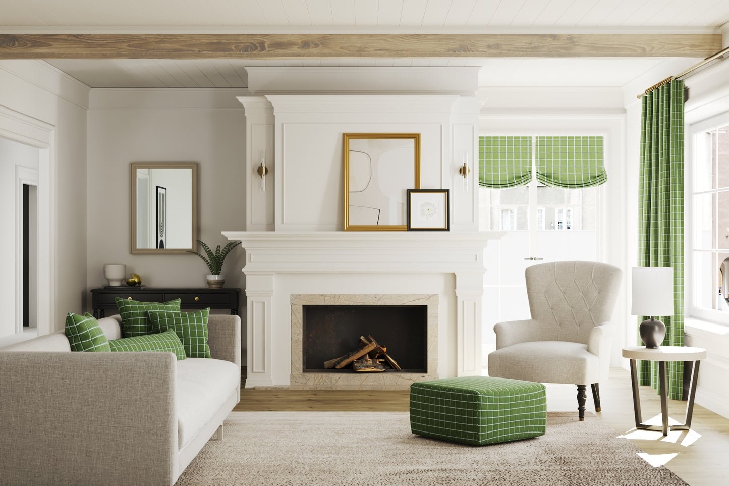 Relaxed Roman Shade in Check With Me - Pine
