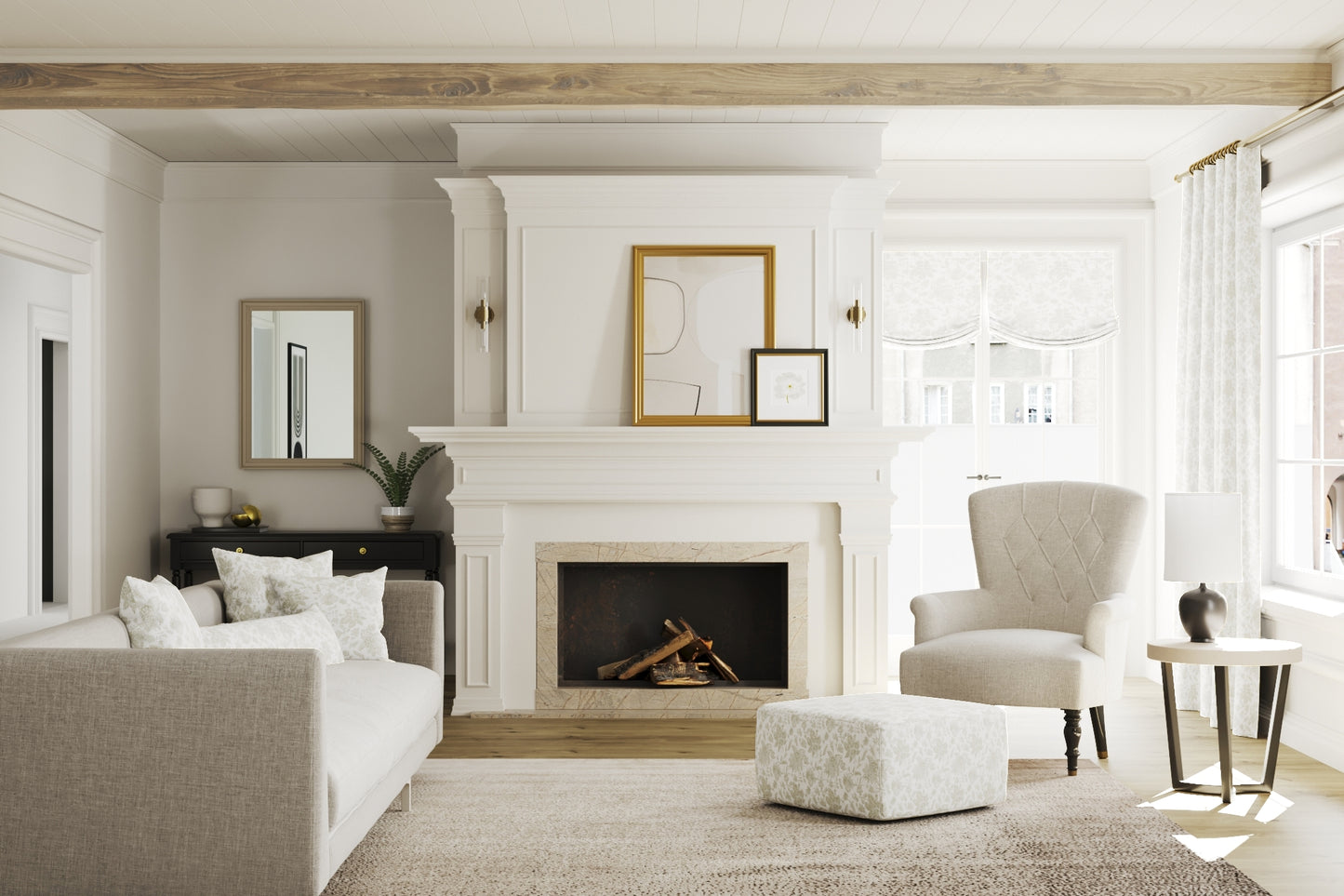 Relaxed Roman Shade in Toile - Rich Cream