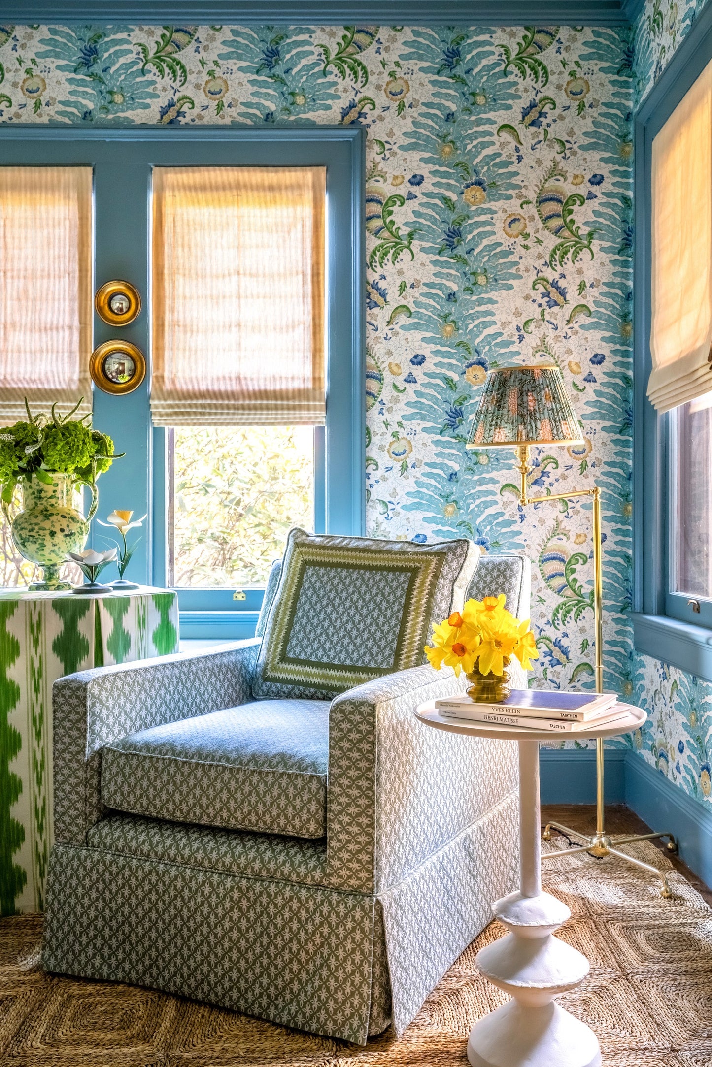 Circular Throw Pillow in Baldwin Goldenrod