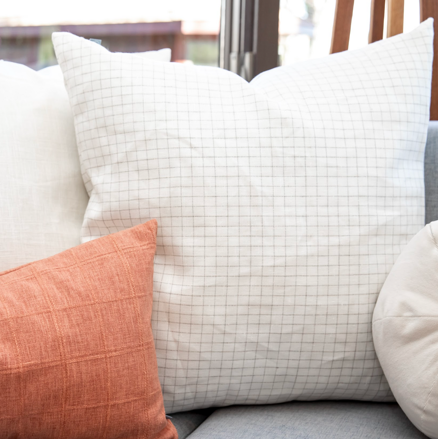 Flat Roman Shade in 100% Linen - Salt Air