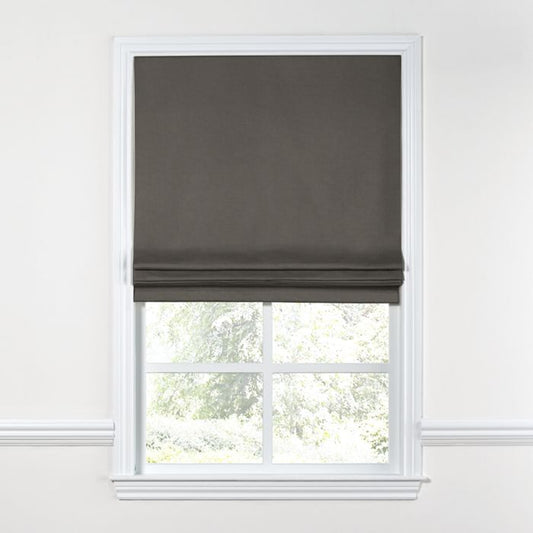 Flat Roman Shade in Classic Linen - Smoke