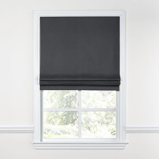 Flat Roman Shade in Classic Linen - Steel