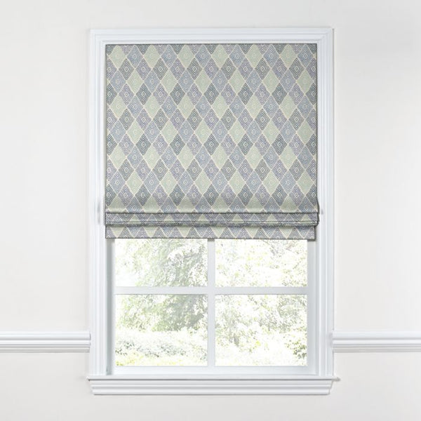 Flat Roman Shade in Globetrotter - Blueberry – Loom Decor