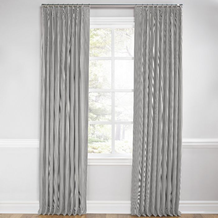Euro Pleat Drapery in Little White Line - Black