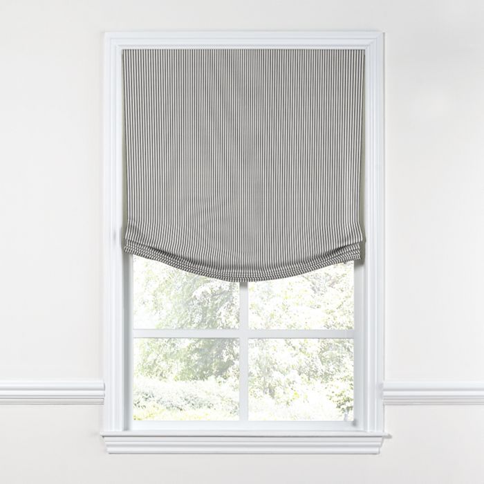 Relaxed Roman Shade in Little White Line - Black