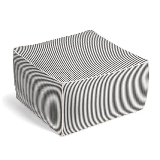 Square Pouf in Little White Line - Black
