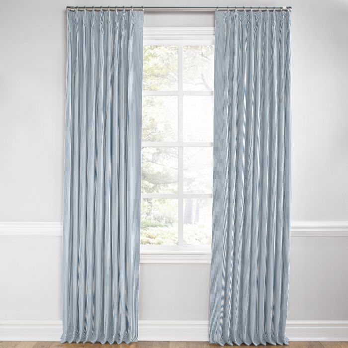 Euro Pleat Drapery in Little White Line - Blueberry