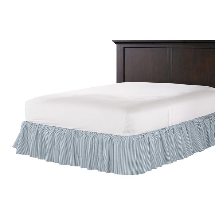 Ruffle Bedskirt in Little White Line - Blueberry