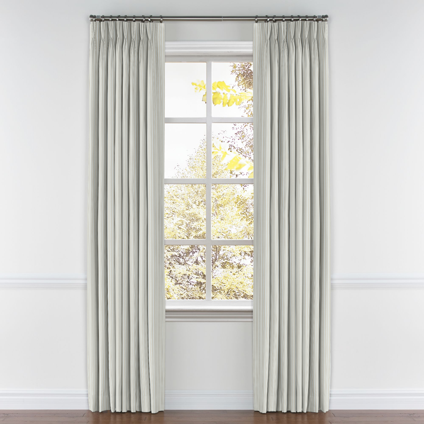 Pinch Pleat Drapery in Murali Stripe - Linen