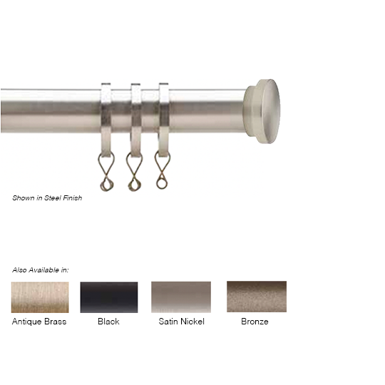 Newport Custom Cut Curtain Rod with Tapa Finial Available in 5 finishes