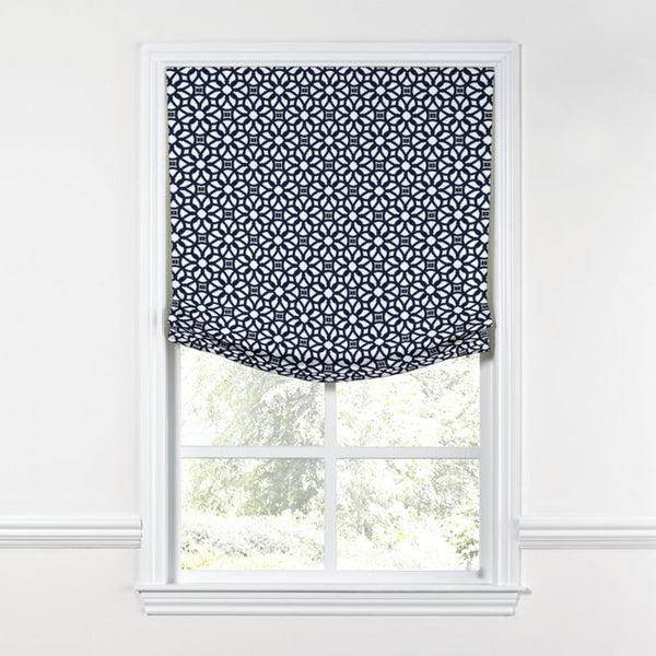 Relaxed Roman Shade in Sunbrella® Luxe Indigo Loom Decor