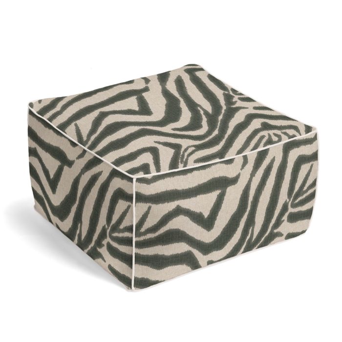 Square Pouf in Zebra Ikat - Steel