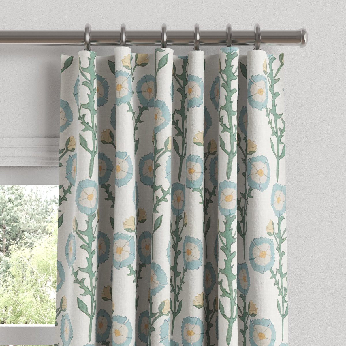 Convertible Drapery in Cottage Flowers - Cool Blue