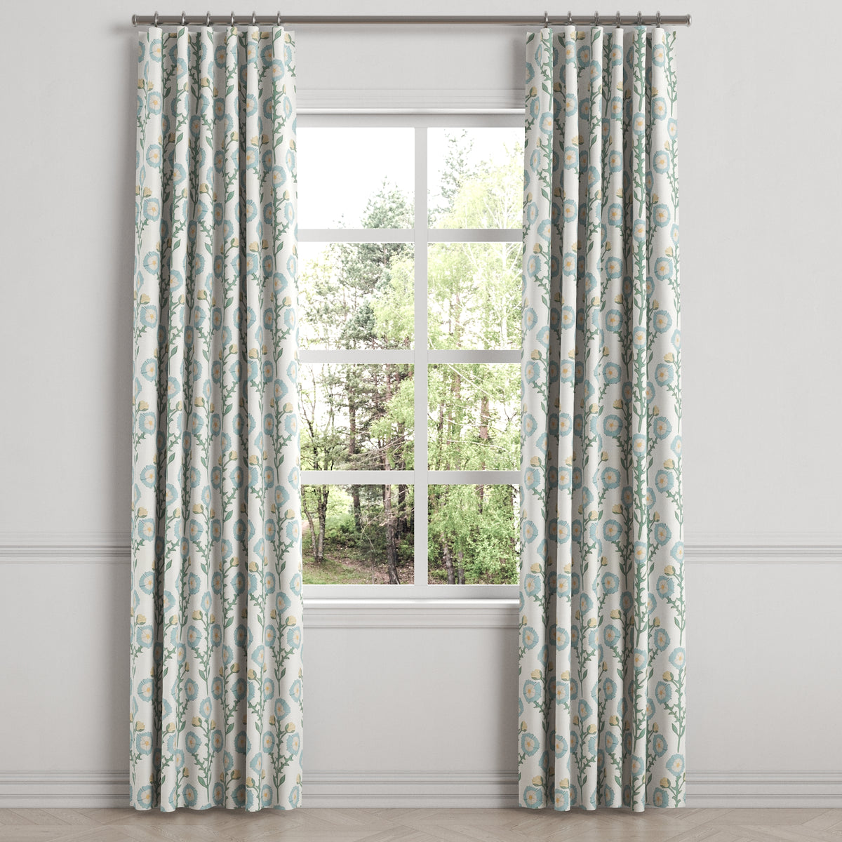 Convertible Drapery in Cottage Flowers - Cool Blue