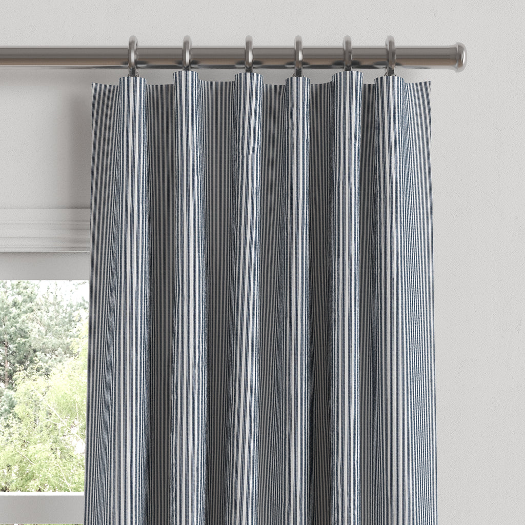 Convertible Drapery in Little White Line - Blueberry