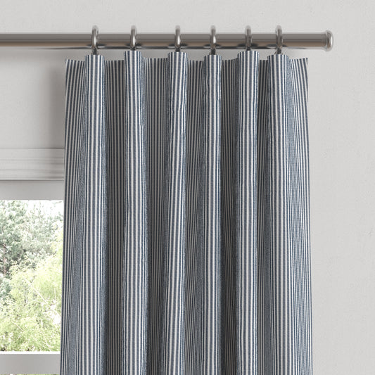 Convertible Drapery in Little White Line - Blueberry