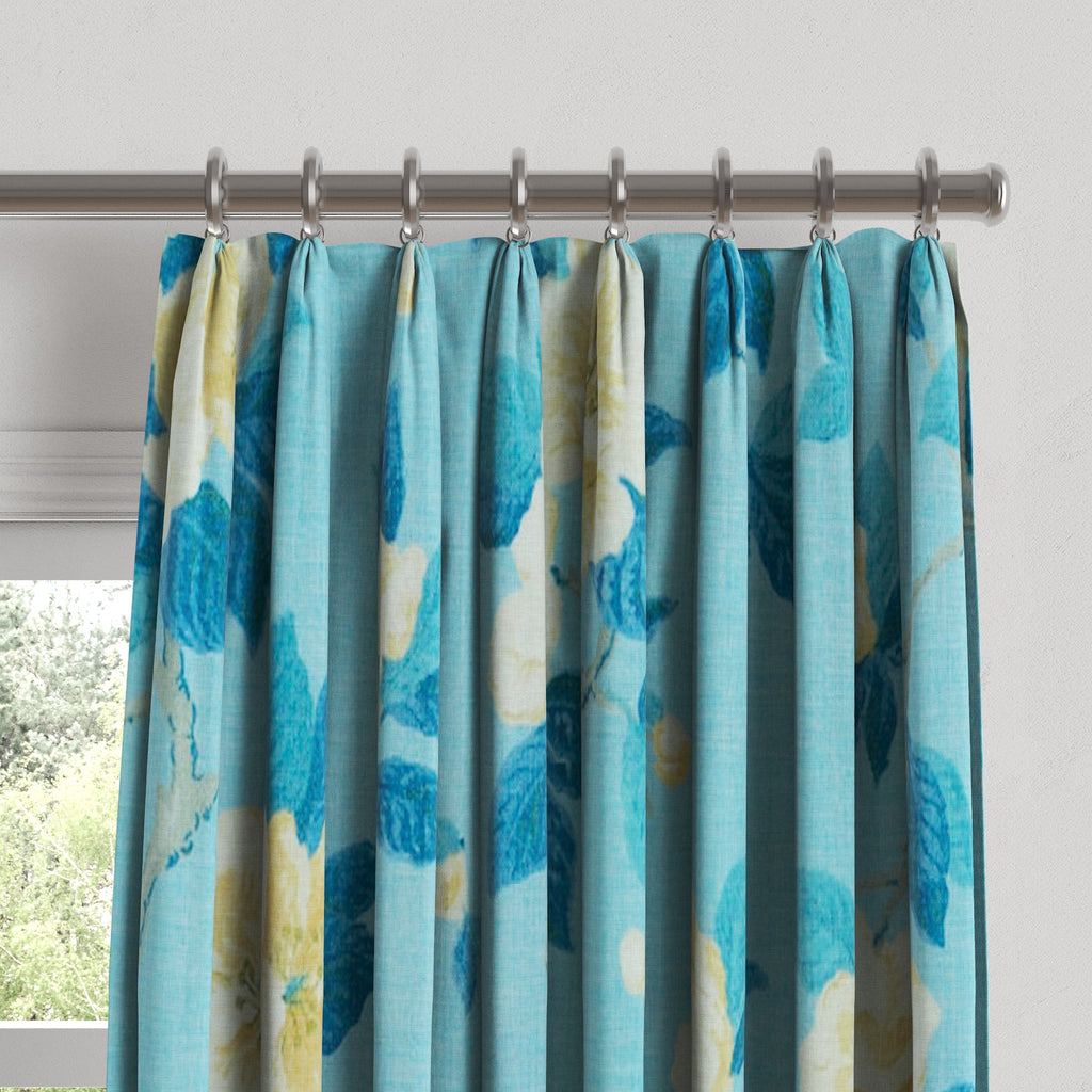 Euro Pleat Drapery in Grandma's Floral - Pale Blue