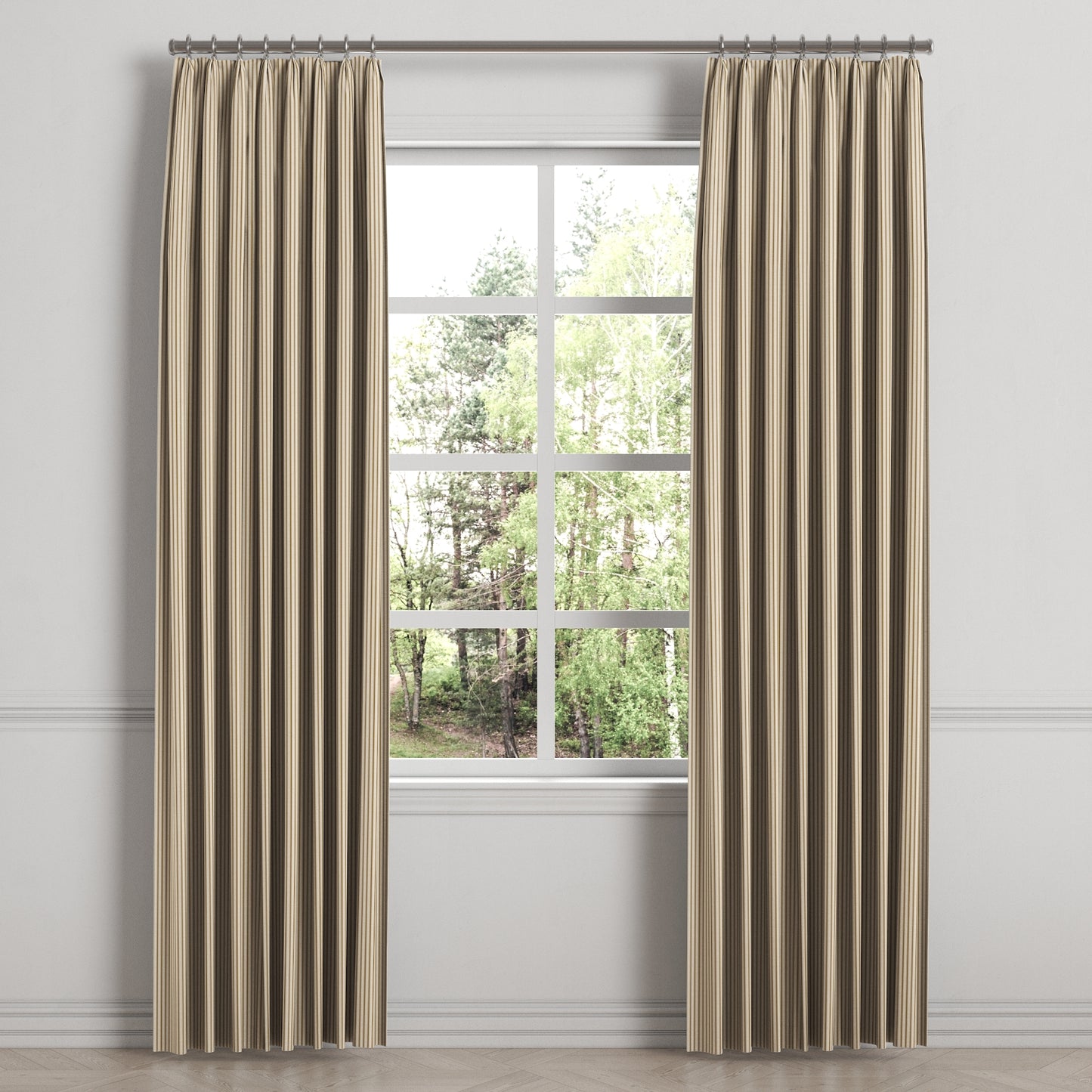 Euro Pleat Drapery in Little White Line - Cognac