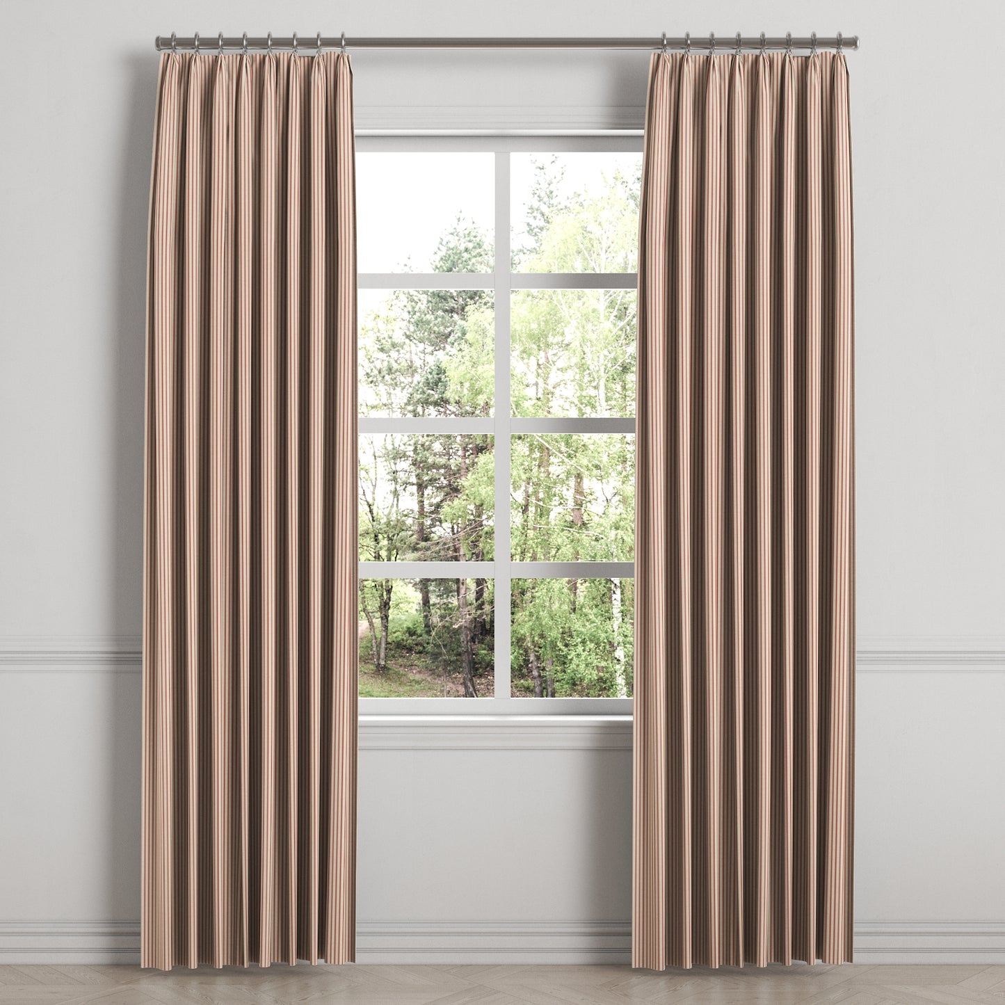 Euro Pleat Drapery in Little White Line - Red