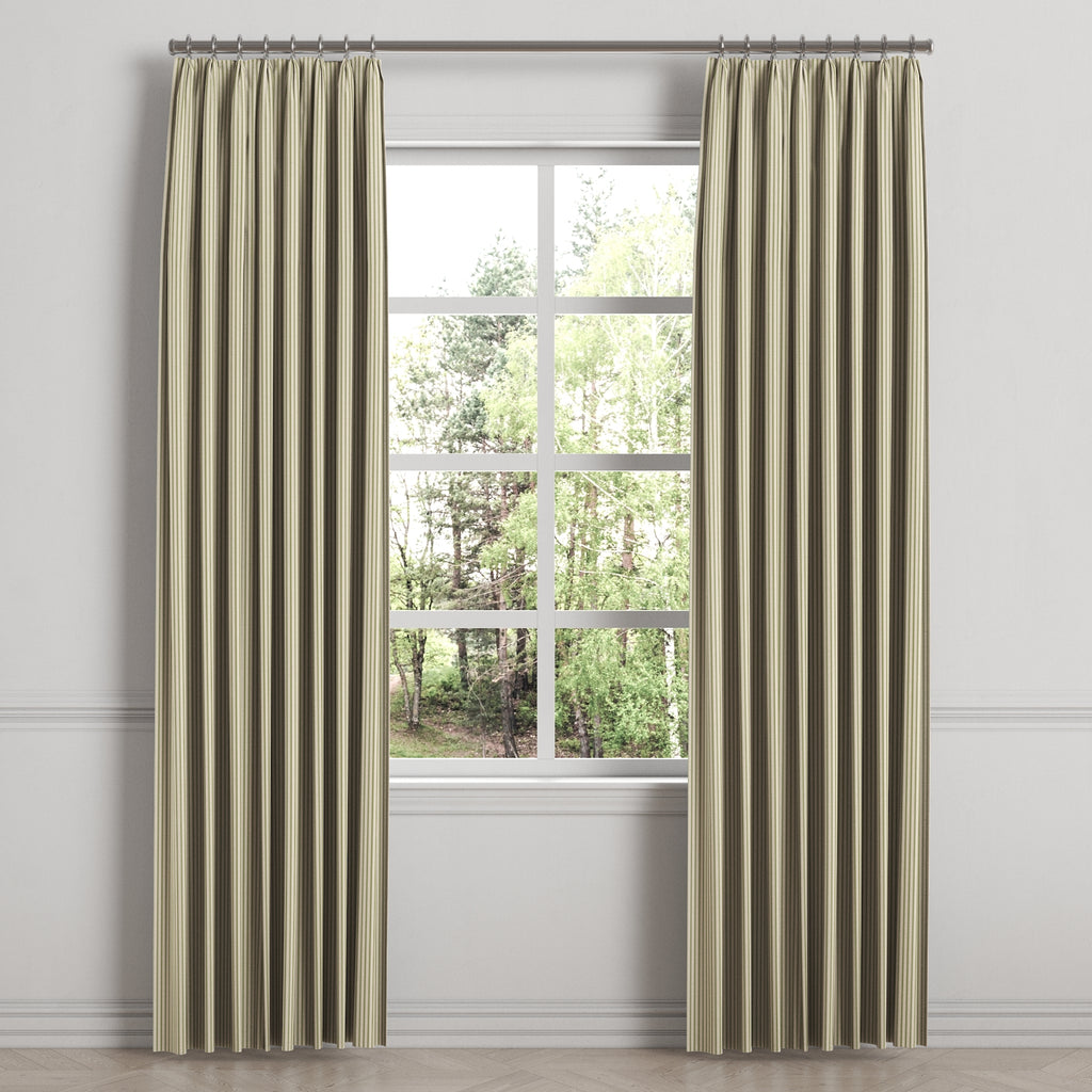 Euro Pleat Drapery in Little White Line - Sage