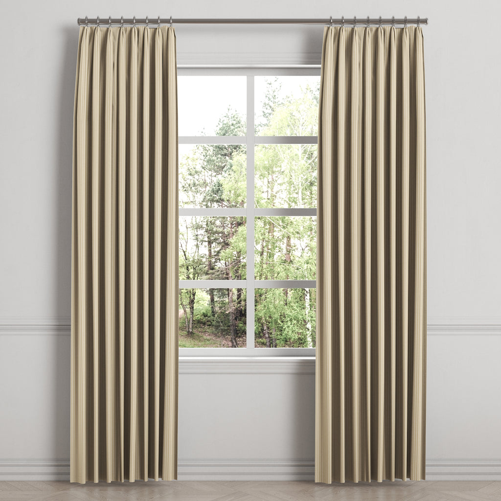 Euro Pleat Drapery in Little White Line - Sand