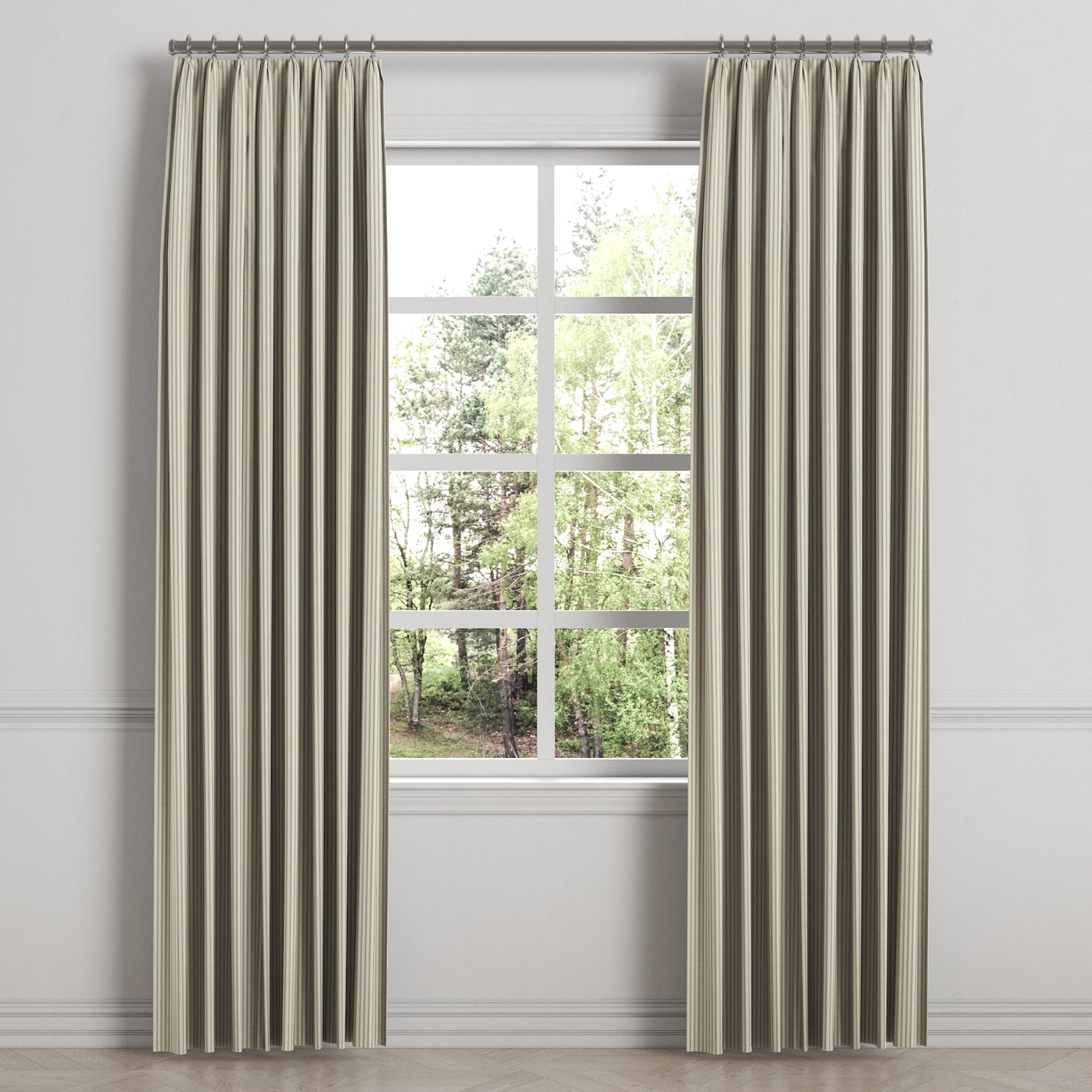 Euro Pleat Drapery in Little White Line - Seaglass