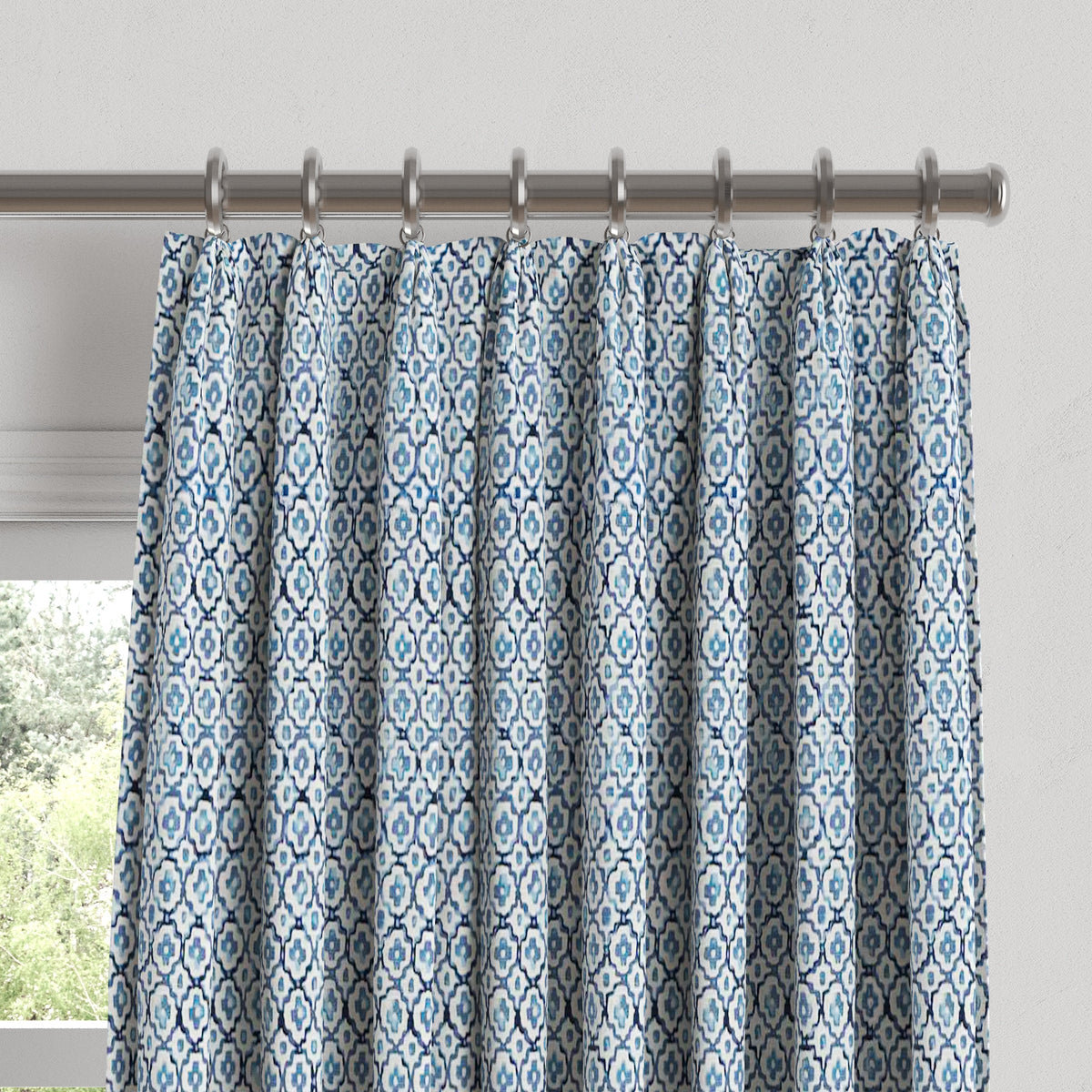 Euro Pleat Drapery in Positive Print - Azure
