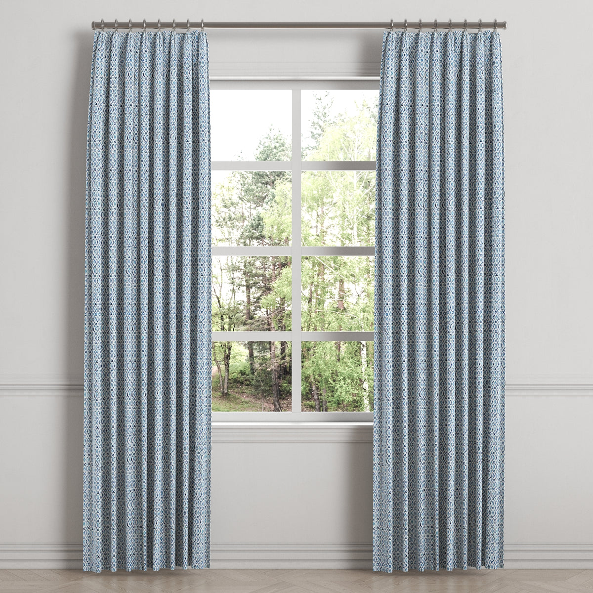 Euro Pleat Drapery in Positive Print - Azure