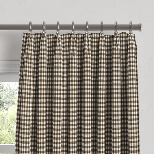 Euro Pleat Drapery in Gingham - Chestnut