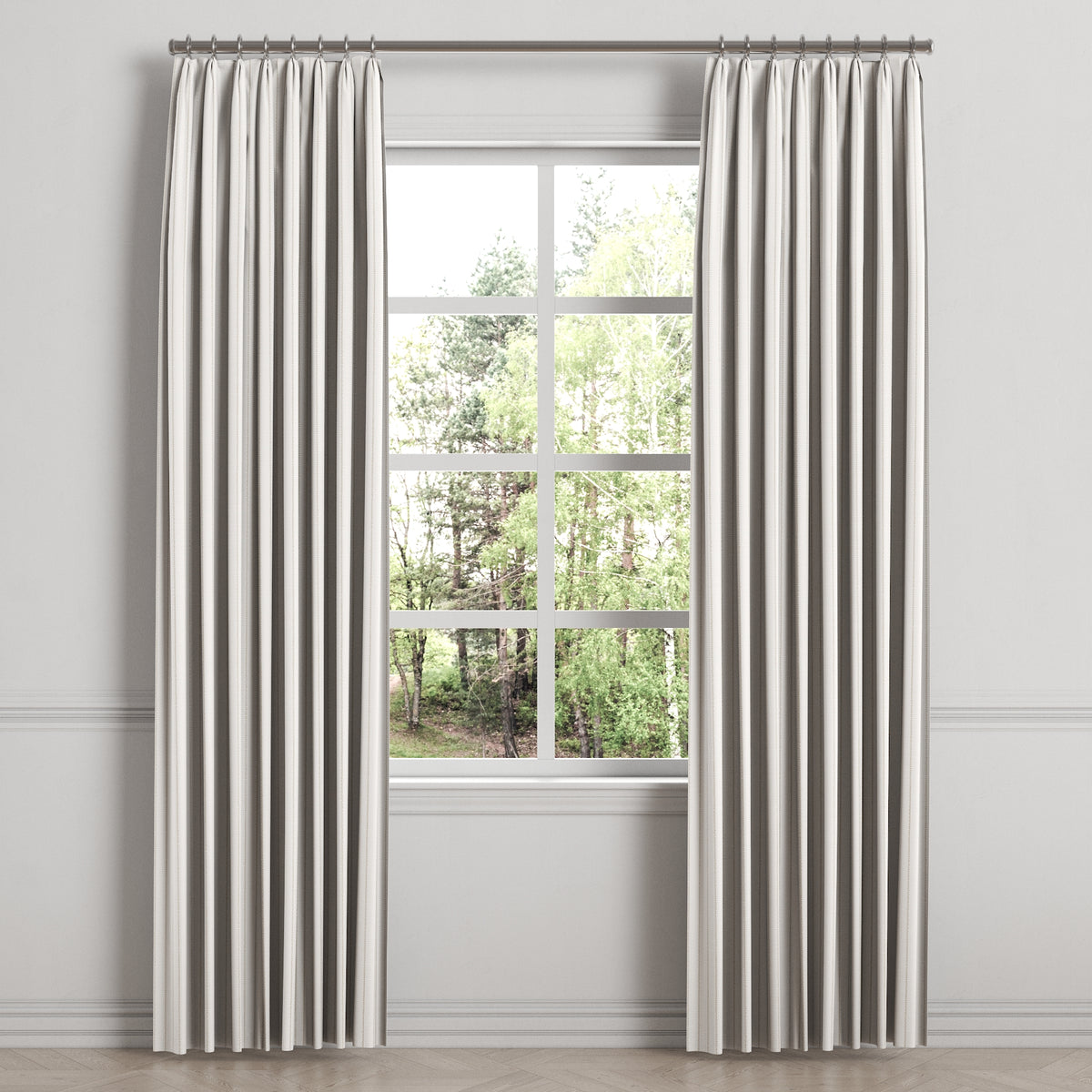 Euro Pleat Drapery in Sand Dollar Stripes