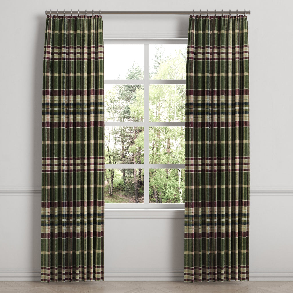 Euro Pleat Drapery in Tartan - Evergreen