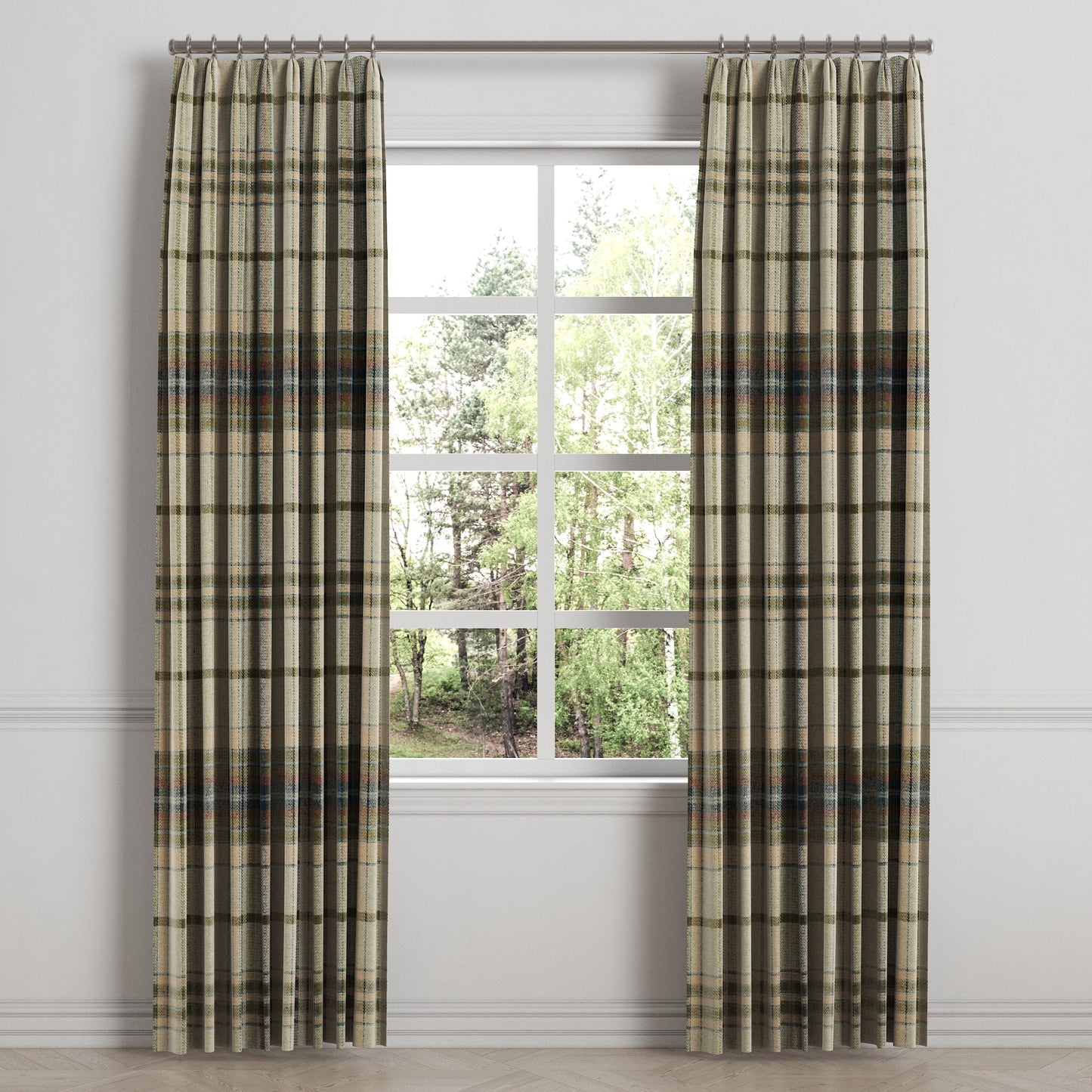 Euro Pleat Drapery in Tartan - Cappuccino