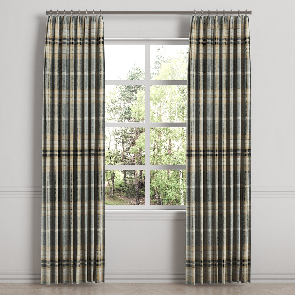 Euro Pleat Drapery in Tartan - Thunder