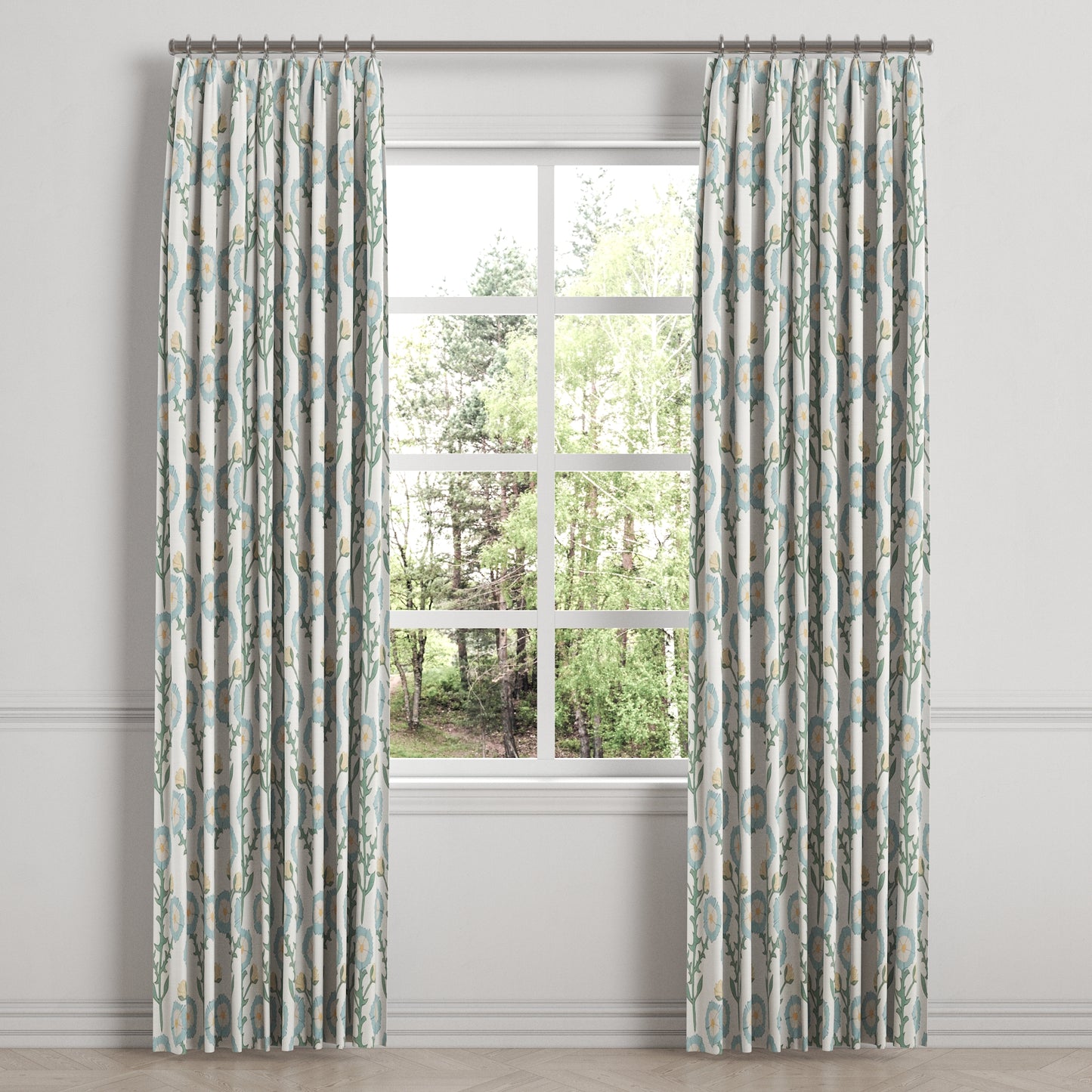Euro Pleat Drapery in Cottage Flowers - Cool Blue