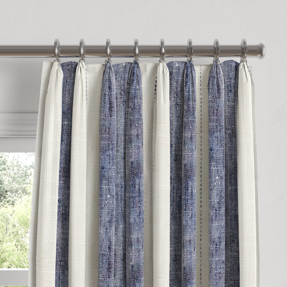 Euro Pleat Drapery in French Laundry Stripe - Navy