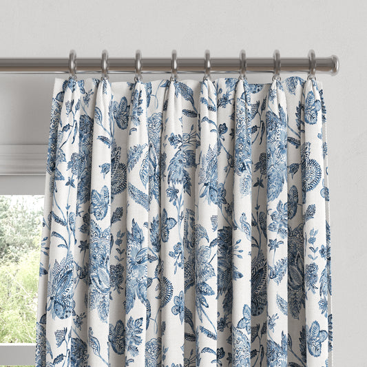 Euro Pleat Drapery in Toile - Blue Skies