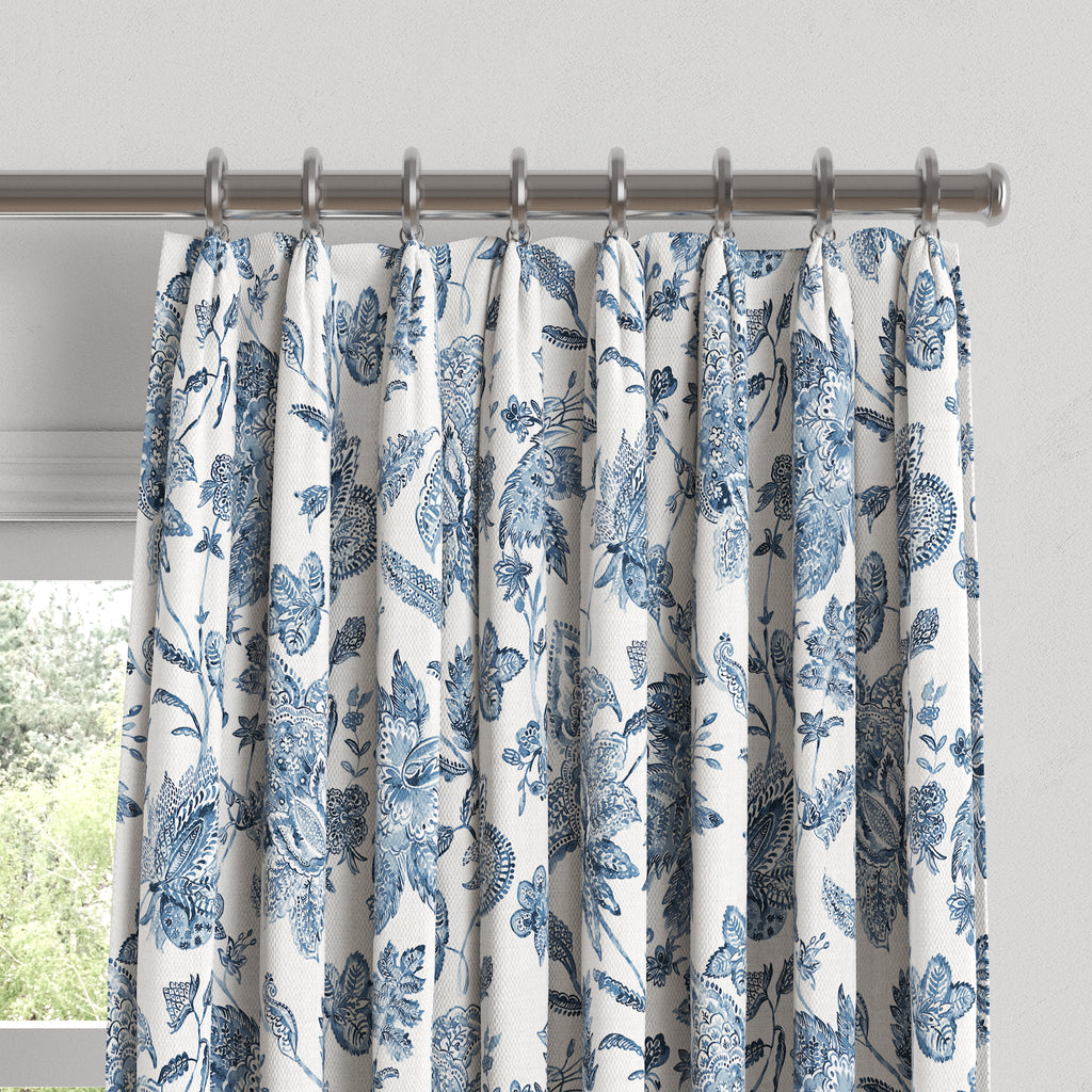 Euro Pleat Drapery in Toile - Blue Skies