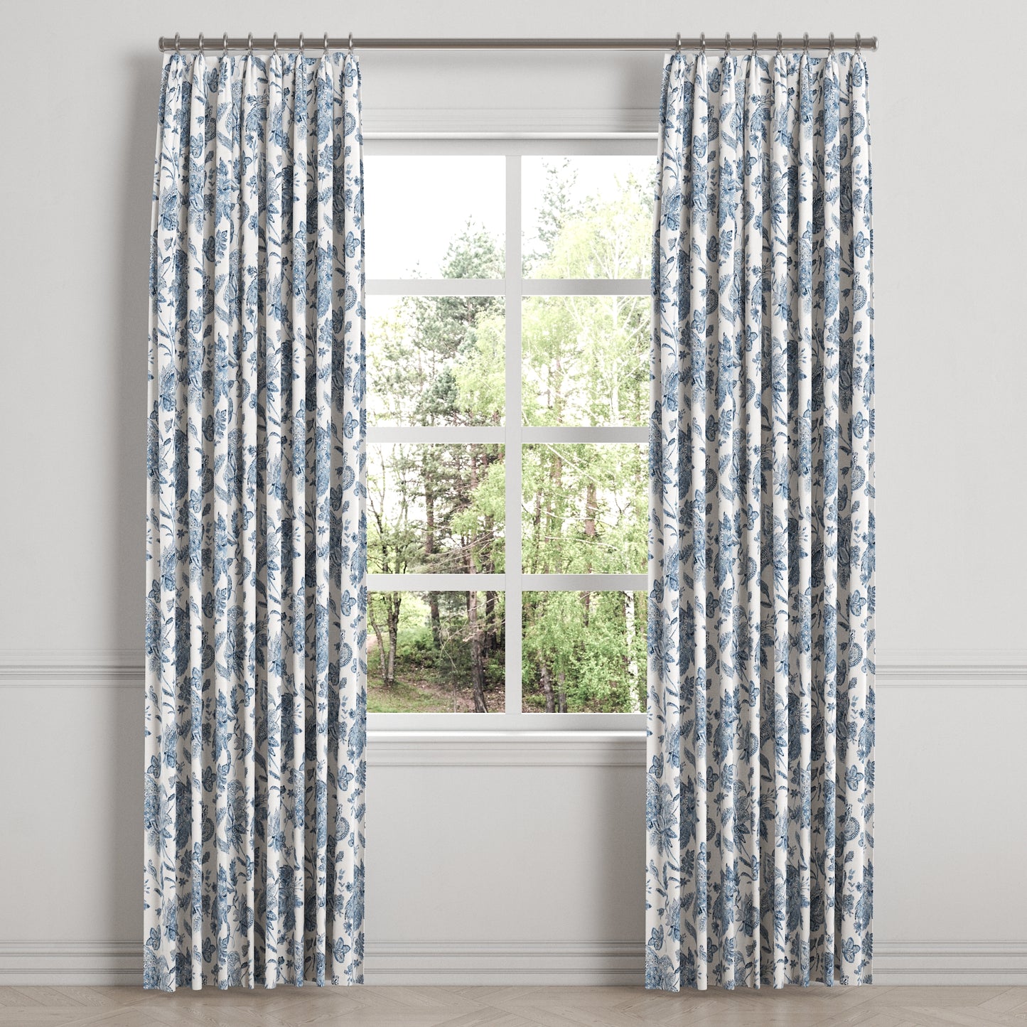 Euro Pleat Drapery in Toile - Blue Skies