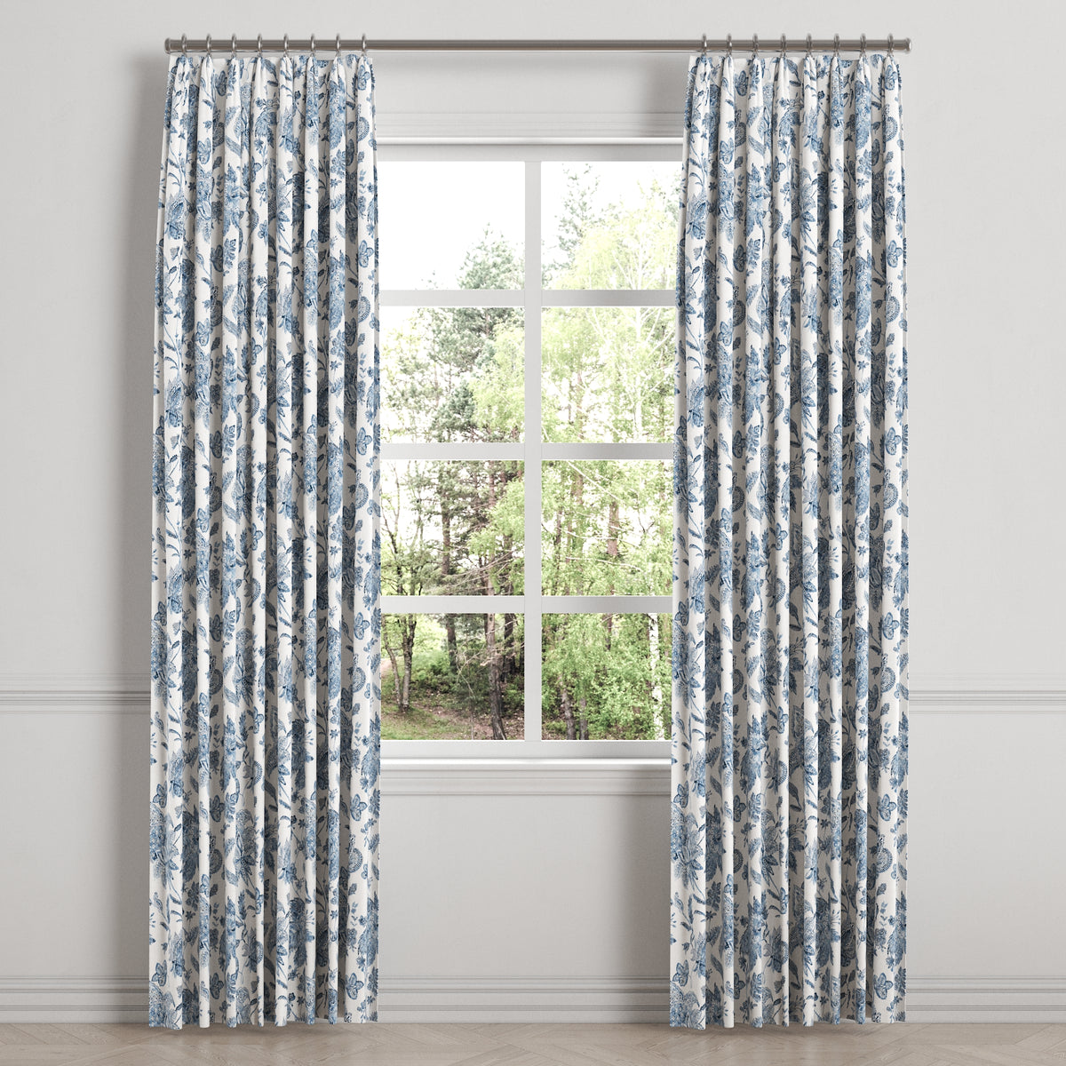 Euro Pleat Drapery in Toile - Blue Skies
