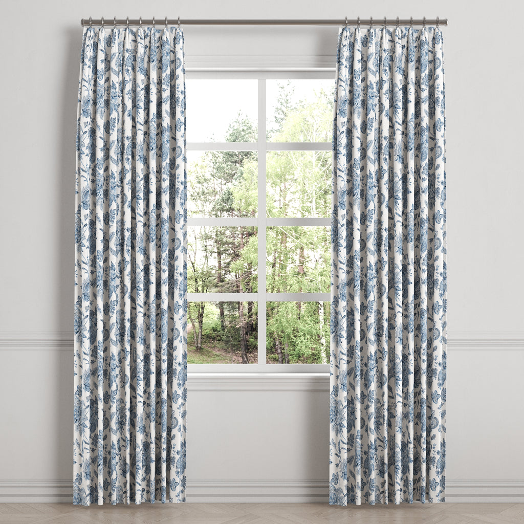 Euro Pleat Drapery in Toile - Blue Skies