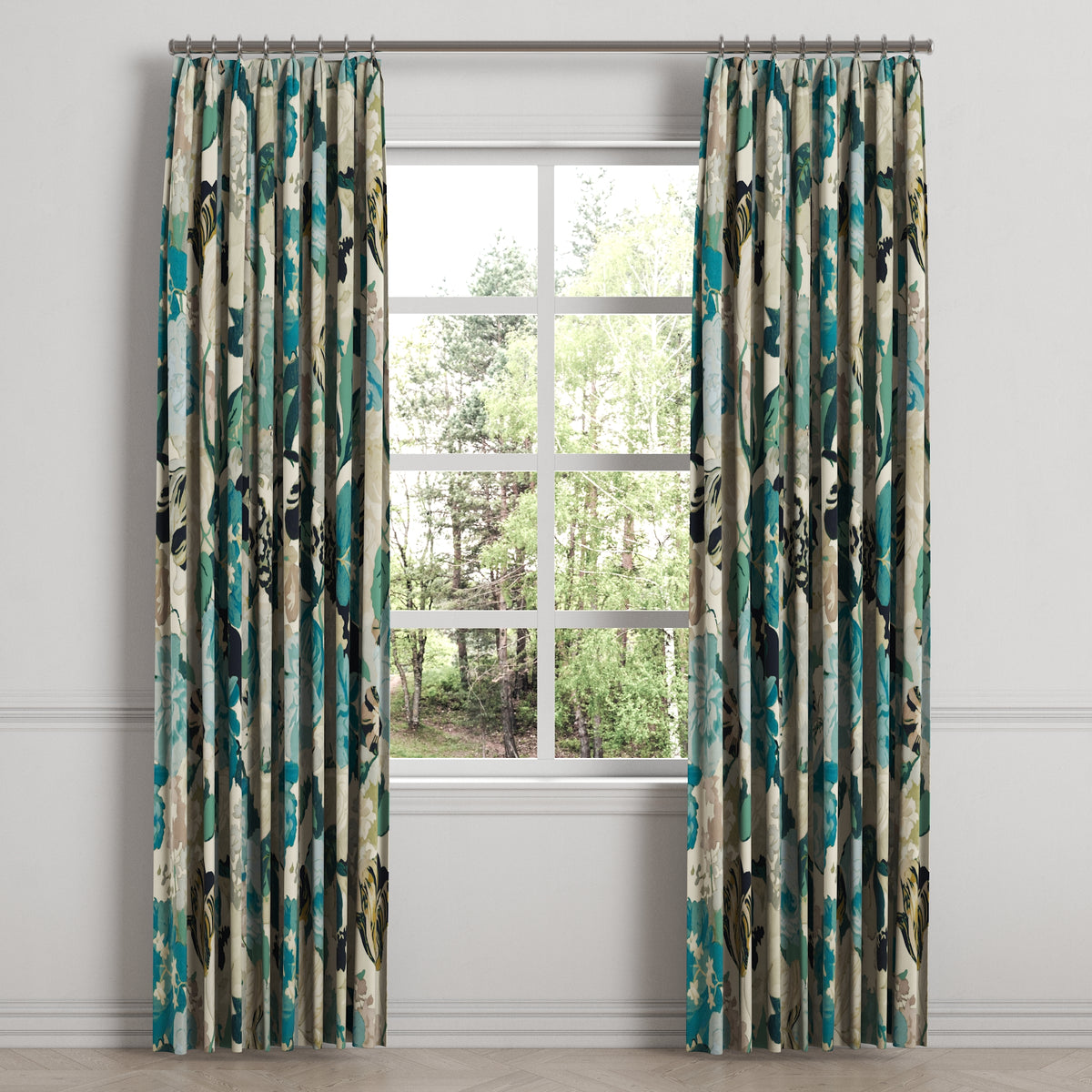 Euro Pleat Drapery in Garden Tea Time - Blue Haze