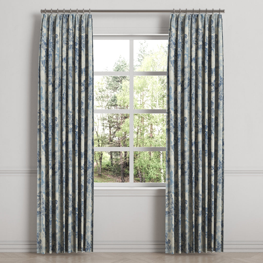 Euro Pleat Drapery in Country Toile - Sapphire
