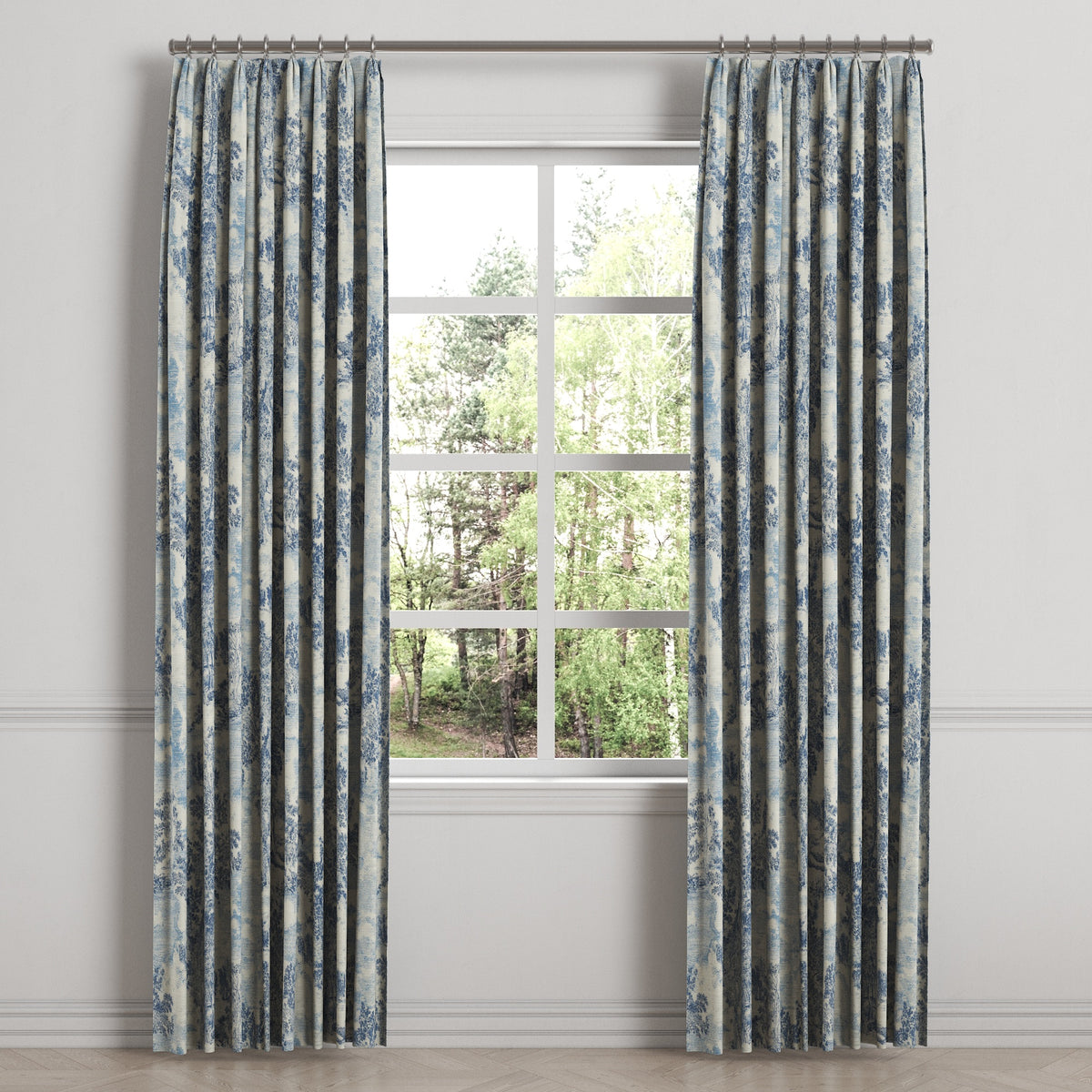 Euro Pleat Drapery in Country Toile - Sapphire
