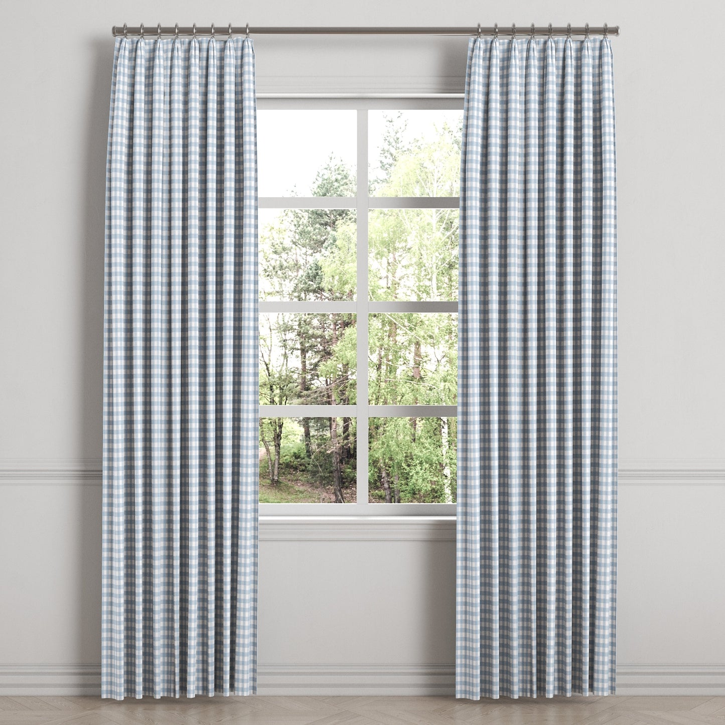 Euro Pleat Drapery in Gingham - Blue Jean